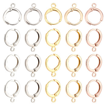 20Pcs 5 Colors Brass Huggie Hoop Earring Findings, with Horizontal Loops, Mixed Color, 14x11.5x3mm, Hole: 1.6mm, Pin: 0.8mm, 4Pcs/color