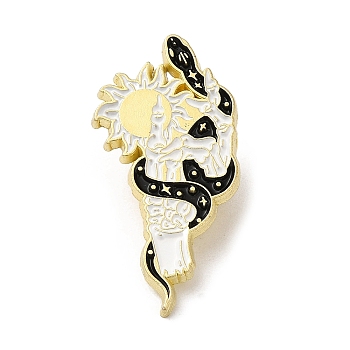 Snake & Flower Enamel Pins, Totem Badge, Golden Alloy Brooch for Backpack Clothes, Black, 30x15x1.5mm