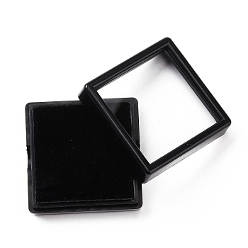 Square Plastic Diamond Presentation Boxes, Small Jewelry Show Cases, with Clear Acrylic Windows and Sponge Mat Inside, Black, 4.1x4.1x1.6cm, 7.5mm Deep, Inner Diameter: 35x35mm 