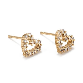 Heart Sparkling Cubic Zirconia Stud Earrings for Girl Women, Lead Free & Nickel Free & Cadmium Free, Brass Micro Pave Cubic Zirconia Earrings, Real 18K Gold Plated, 7.5x8mm, Pin: 0.8mm