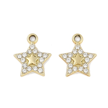 Alloy Crystal Rhinestone Pendants, Star, Golden, 16x14x2mm, Hole: 2mm