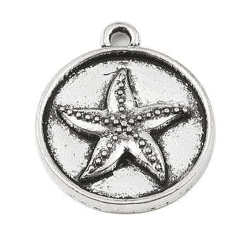 DIY Alloy Pendants, Flat Round with Ocean Series, Starfish, 20x17x2.5mm, Hole: 1.8mm