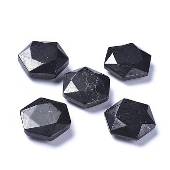 Natural Shungite Pendants, Hexagon, Faceted, 23x20x7.5mm, Hole: 1.2mm