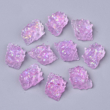 Transparent Epoxy Resin Cabochons, Imitation Jelly Style, with Sequins/Paillette, Conch Shell Shape, Violet, 23.5~24.5x14.5~15.5x9.5~10.5mm