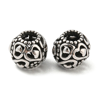 316 Surgical Stainless Steel  Beads, Heart, Antique Silver, 10.5x9mm, Hole: 4mm