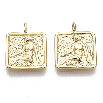 Brass Pendants, Nickel Free, Square with Angel, Real 18K Gold Plated, 17x13.5x3mm, Hole: 1.8mm