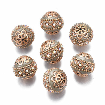 Handmade Indonesia Beads, with Metal Findings, Round, Light Gold, Dark Khaki, 19.5x19mm, Hole: 1mm