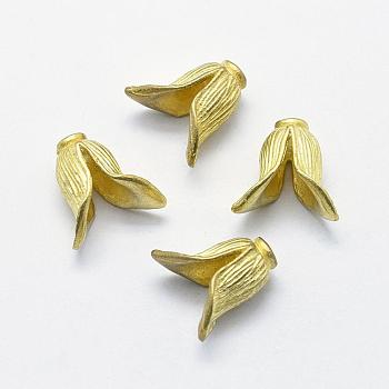 Brass Bead Caps, Lead Free & Cadmium Free & Nickel Free, 2-Petal, Flower, Raw(Unplated), 13.5x8x13.5mm, Hole: 2.5mm