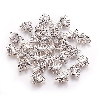 Vintage Elephant Charms, Tibetan Style Alloy Charms, Cadmium Free & Nickel Free & Lead Free, Antique Silver, 12x14x2.5mm, Hole: 1mm
