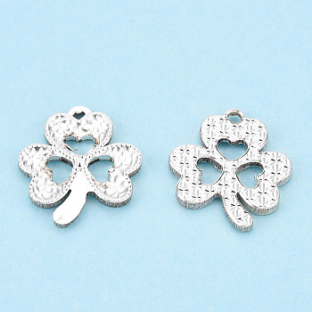 925 Sterling Silver Charms, Clover, Silver, 13.5x12.5x1.5mm, Hole: 1mm