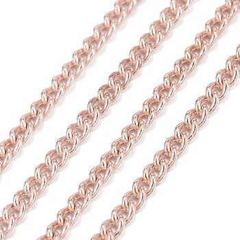 Brass Twisted Chains, Curb Chains, Unwelded, with Spool, Cadmium Free & Nickel Free & Lead Free, Rose Gold, 2x1.5x1mm, about 301.83 Feet(92m)/roll