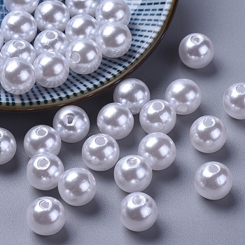 Imitated Pearl Acrylic Beads, Round, Snow, 10mm, Hole: 2mm, about 1000pcs/500g