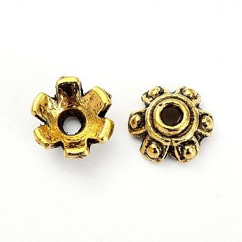 Tibetan Style Bead Caps, Flower, Antique Golden, 7x3mm, Hole: 1mm