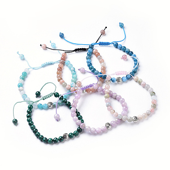 Natural Gemstone Braided Bead Bracelets, with Braided Nylon Thread and Tibetan Style Alloy Buddha Beads, 1-7/8 inch~3-1/8 inch(4.8~8cm)
