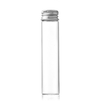Glass Bottles Bead Containers, Screw Top Bead Storage Tubes with Silver Color Plated Aluminum Cap, Column, Clear, 2.2x10cm, Capacity: 25ml(0.85fl. oz)
