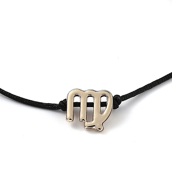 Adjustable Polyester Cord Slider Bracelets, with Golden Plated Alloy Constellation/Zodiac Sign Pendant, Virgo, 10-1/8 inch(25.6cm), Virgo: 11x12x5.5mm