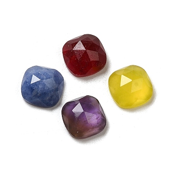 Natural Mixed Gemstone Cabochons, Faceted, Square, Mixed Dyed and Undyed, 7x7x3.5mm