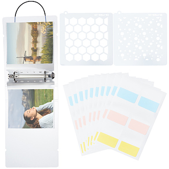 Square PVC Loose Leaf Binder Postcard Phote Album with 50 Pockets Transparent Sleeve Protectors Sets, with PET Waterproof Morandi Index Tabs and Templates, for Photo, Picture, Card Storage, Mixed Color, Folder: 192x151x44mm