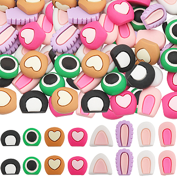 48 Pairs 8 Styles Cute Opaque Resin Cabochons, Cartoon Animal's Ears & Eyes, Mixed Shapes, 13~18x12.5~16x5.5~8mm, about 6 pairs/style