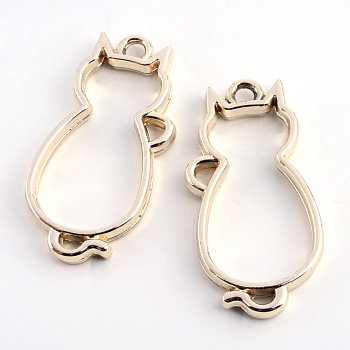 Rack Plating Alloy Kitten Open Back Bezel Pendants, for DIY UV Resin, Epoxy Resin, Pressed Flower Jewelry, Cat, Cadmium Free & Nickel Free & Lead Free, Golden, 38x18x3.5mm, Hole: 3mm