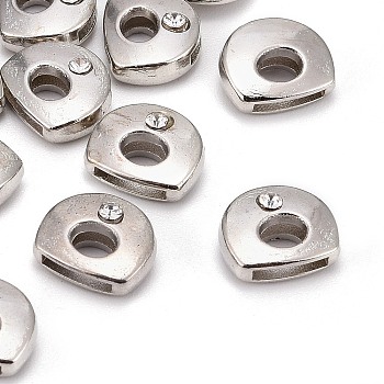 Letter Slider Beads for Watch Band Bracelet Making, Platinum Plated Alloy Crystal Rhinestone Slide Charms, Cadmium Free & Nickel Free & Lead Free, Letter.D, 11~13x9~11.5x4~5mm, Hole: 7.5~8x1mm