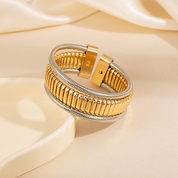 Two-tone Iron Multi-strand Snake Chain Cuff Bangles for Women, Platinum & Golden, Inner Diameter: 2.20 inch(5.6cm), Wide: 21mm