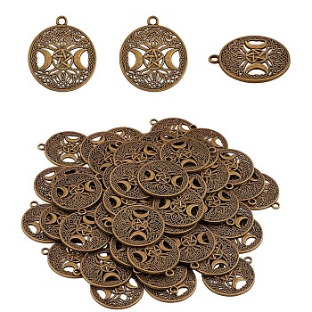60Pcs Life of Tree Moon Charm Pendant Triple Moon Goddess Pendant Ancient Bronze for Jewelry Necklace Earring Making crafts, Antique Bronze, 34mm, Hole: 3.5mm