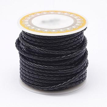 Braided Cowhide Leather Cord, Leather Rope String for Bracelets, Black, 4mm, about 5.46 yards(5m)/roll