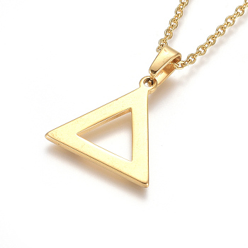 304 Stainless Steel Pendant Necklaces, with Cable Chains and Lobster Claw Clasps, Triangle, Golden, 17.6 inch(44.8cm), 1.5mm