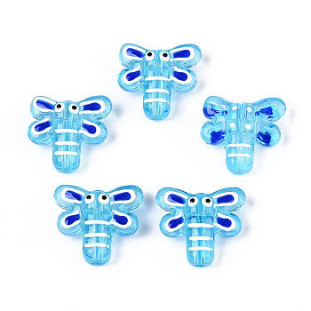 Handmade Lampwork Enamel Beads, Dragonfly, Light Sky Blue, 17.2x19.2x8mm, Hole: 1.6mm