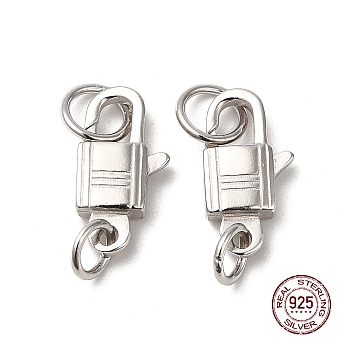 Rhodium Plated 925 Sterling Silver Lobster Claw Clasps, Lock with 925 Stamp, Platinum, 14x7x3mm