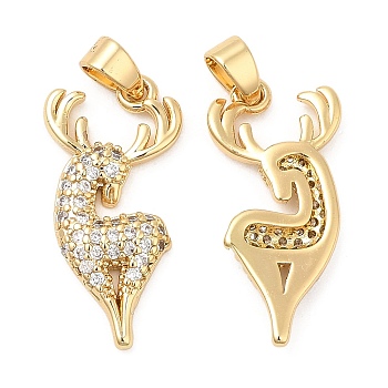 Brass Micro Pave Cubic Zirconia Pendants, Deer, Real 18K Gold Plated, 21x12x3mm, Hole: 3.5x2.5mm