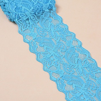 Elastic Lace Trim, Lace Ribbon For Sewing Decoration, Deep Sky Blue, 80mm