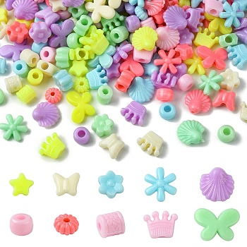 50Pcs 10 Styles Opaque Plastic Beads, Mixed Shapes, Mixed Color, 8~14x8~17.5x4.5~7.5mM, Hole: 1.5~3.5mm, 50pcs/style