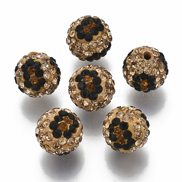 Polymer Clay Rhinestone Beads, Pave Disco Ball Beads, Round, Light Colorado Topaz, PP13(1.9~2mm), 6 Rows Rhinestone, 12mm, Hole: 1.5mm(X-RB-N051-09B)