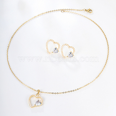 Clear Heart Cubic Zirconia Stud Earrings & Necklaces