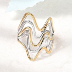 304 Stainless Steel Cuff Open Rings for Women, Wave, Ion Plating(IP), Golden & Stainless Steel Color, 27.5mm, US Size 9 3/4(19.5mm)(SA-CBA82C8-19GP)