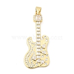 Brass Micro Pave Clear Cubic Zirconia Pendants, Long-Lasting Plated, Rack Plating, Lead Free & Cadmium Free, Guitar Charms, Real 18K Gold Plated, 37x16x3.5mm, Hole: 4.5x3.5mm(KK-H267-052G)