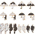 32Pcs 8 Styles Alloy Enamel Pendants, Light Gold, Cat Charm, Mixed Color, 25~35x13~26x1.5mm, Hole: 1.5mm, 4pcs/style(ENAM-SC0006-28)
