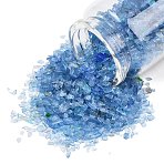 Glass Chip Beads, No Hole Beads, Nuggets, Blue, 2.5~11.5x2~5x0.4~2mm(GL-CBAB547-01)