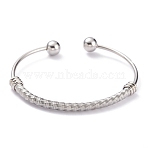 PVD Vacuum Plating 201 Stainless Steel Torque Bangles, Long-Lasting Plated, with Round Immovable Beads, Twisted, Stainless Steel Color, Inner Diameter: 2-1/2x1-7/8 inch(6.3x4.8cm)(BJEW-O182-02P-1)