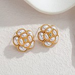 304 Stainless Steel Stud Earrings for Women, Flower, with Resin & Rhinestone, Golden, 21x21mm(EJEW-A164-03G)
