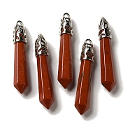 Natural Red Jasper Pointed Big Pendants, Faceted Bullet Charms with Rack Plating Platinum Plated Brass Findings, 56~65x11~11.5x10~10.5mm, Hole: 4X3mm(G-Z055-01P-18)