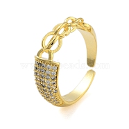 Clear Cubic Zirconia Open Cuff Rings, Brass Finger Rings for Women, Real 24K Gold Plated, 6.5mm(RJEW-L120-006G)