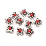 Tibetan Style Alloy Chandelier Component Links Connector, with Enamel, Flower, Antique Silver, 14x12x3mm, Hole: 1.5mm(PALLOY-K243-01AS)