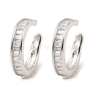 Brass with Cubic Zirconia Cuff Earrings, Round, Platinum, 14x13x3mm(EJEW-G362-01P)