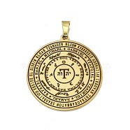 304 Stainless Steel Seven Archangels Pendants, Flat Round with Word Pattern, Golden, 38x35x1.5mm, Hole: 7.5x4mm(STAS-C063-03G)