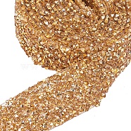 Glitter Resin Hotfix Rhinestone(Hot Melt Adhesive On The Back), Rhinestone Trimming, Costume Accessories, Gold, 3cm, about 0.9144m/yard(OCOR-WH0052-01C)