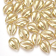 Brass Charms, Cowrie Shell, Real 18K Gold Plated, 13x9x3mm(KK-T035-90)