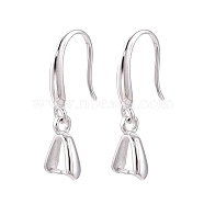 Anti-Tarnish Rhodium Plated 925 Sterling Silver Earring Hooks, Ear Wire with Pinch Bails, Platinum, 14x2.5mm, Toggle Clip: 9.5x2.5mm, Pin: 0.8mm(STER-N016-25P)